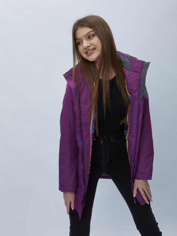 Purple hooded parka for women 551996F